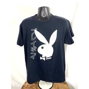 Playboy Bunny Japanese Katakana Black T-Shirt Large